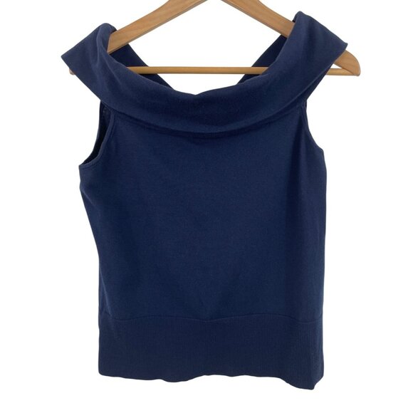 American Living Womens Navy Sleeveless Knit Top With Folded Collar Size Large - Picture 1 of 8